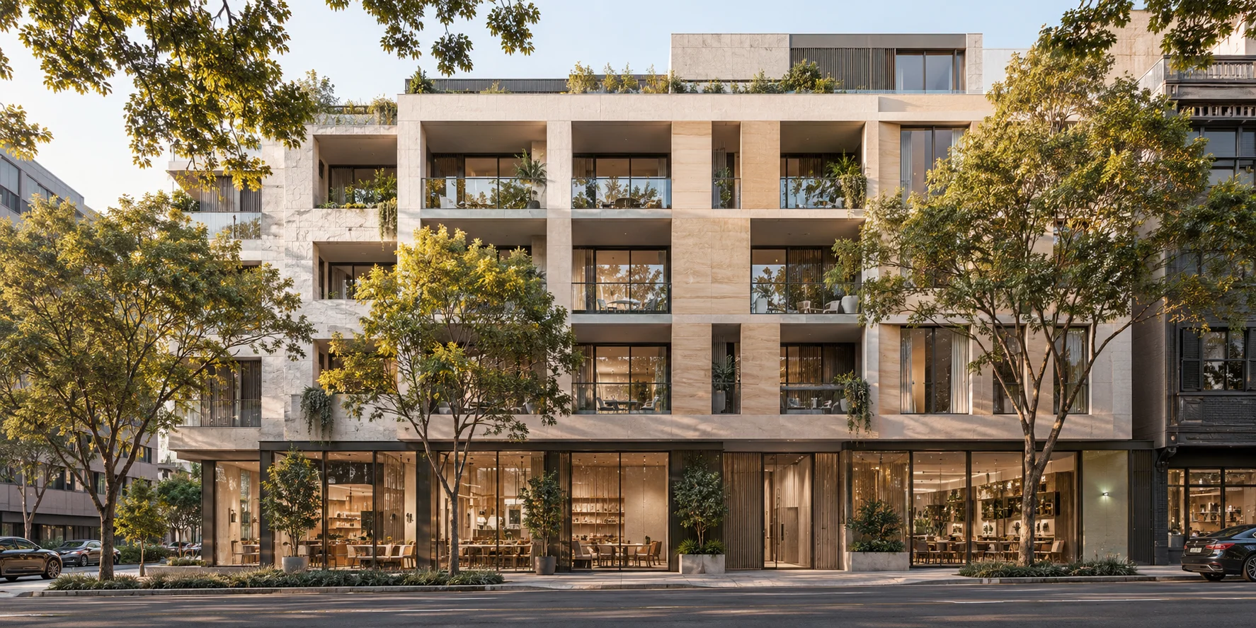 Warm sandstone mixed-use streetscape-1